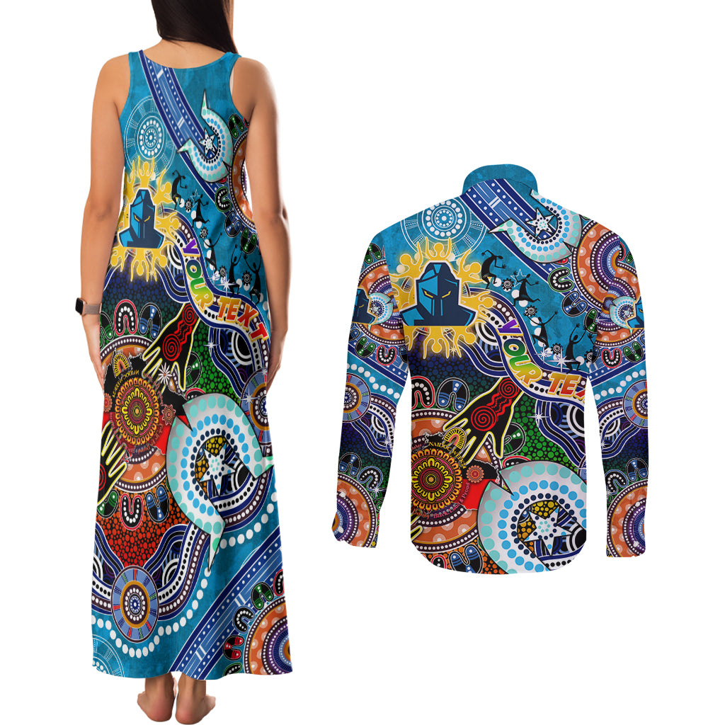 Personalised Titans NAIDOC Week 2024 Couples Matching Tank Maxi Dress and Long Sleeve Button Shirt Australia Aboriginal Dot Painting