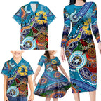 Personalised Titans NAIDOC Week 2024 Family Matching Long Sleeve Bodycon Dress and Hawaiian Shirt Australia Aboriginal Dot Painting