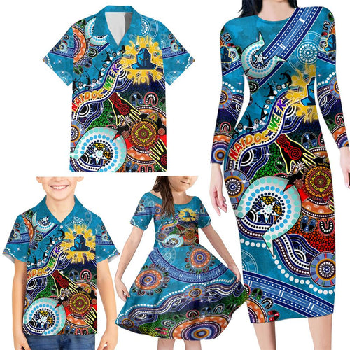 Personalised Titans NAIDOC Week 2024 Family Matching Long Sleeve Bodycon Dress and Hawaiian Shirt Australia Aboriginal Dot Painting