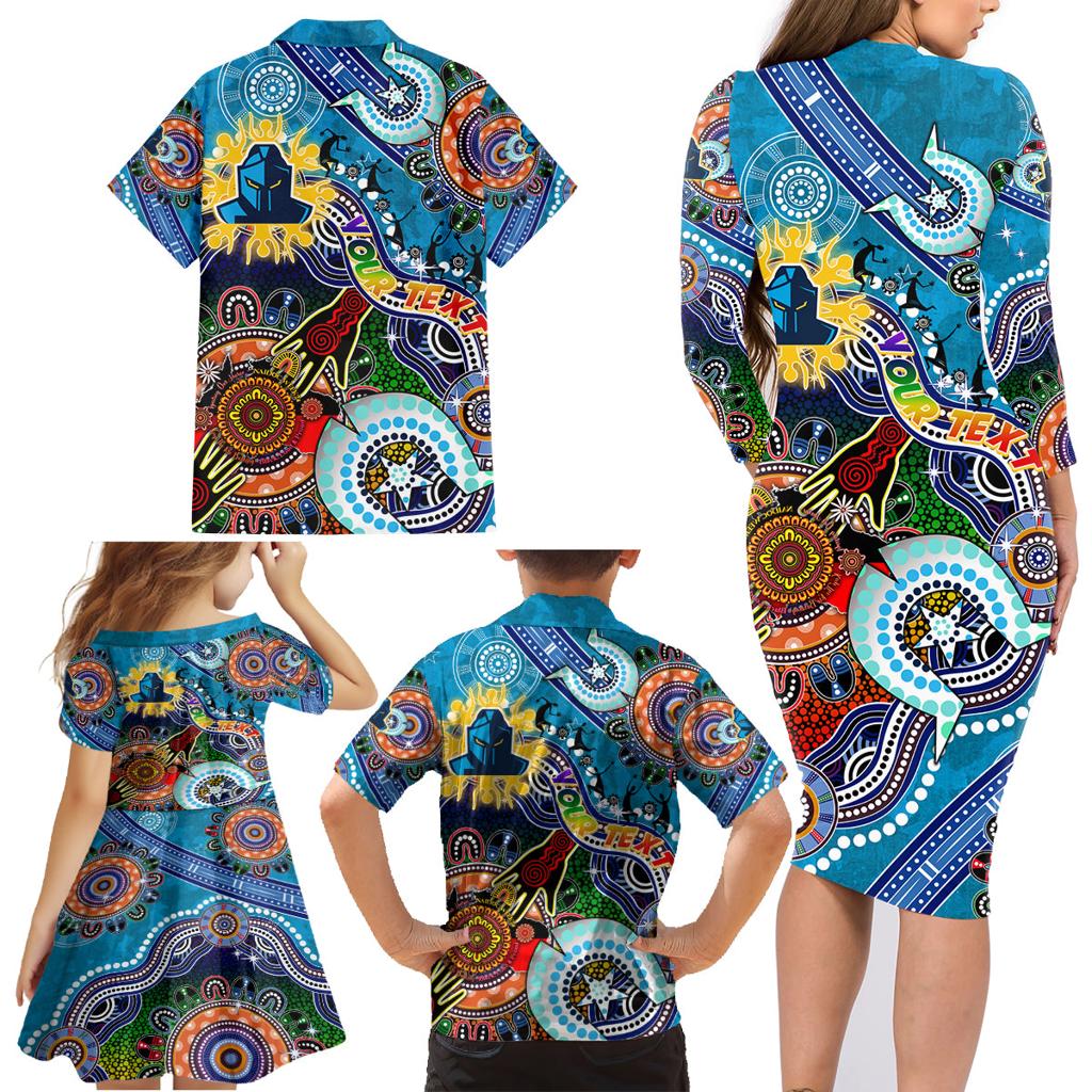 Personalised Titans NAIDOC Week 2024 Family Matching Long Sleeve Bodycon Dress and Hawaiian Shirt Australia Aboriginal Dot Painting