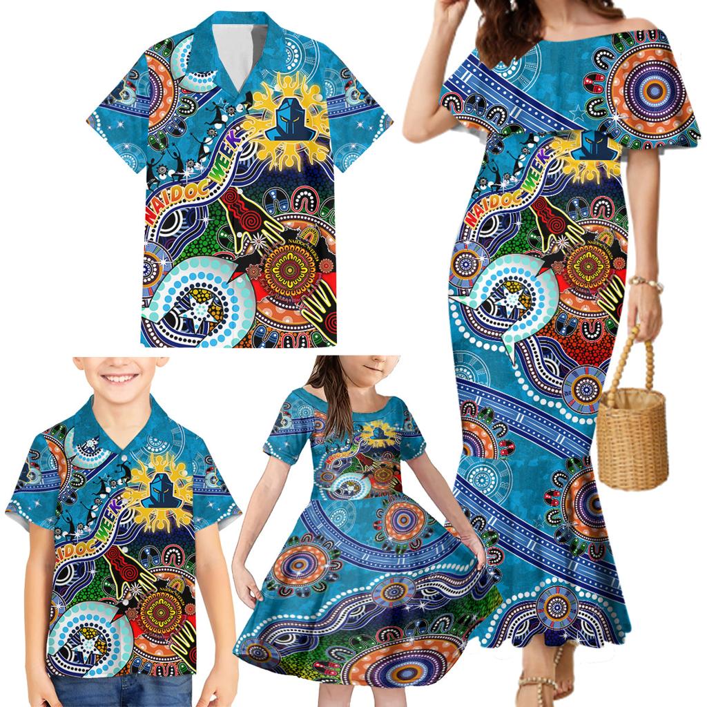 Personalised Titans NAIDOC Week 2024 Family Matching Mermaid Dress and Hawaiian Shirt Australia Aboriginal Dot Painting