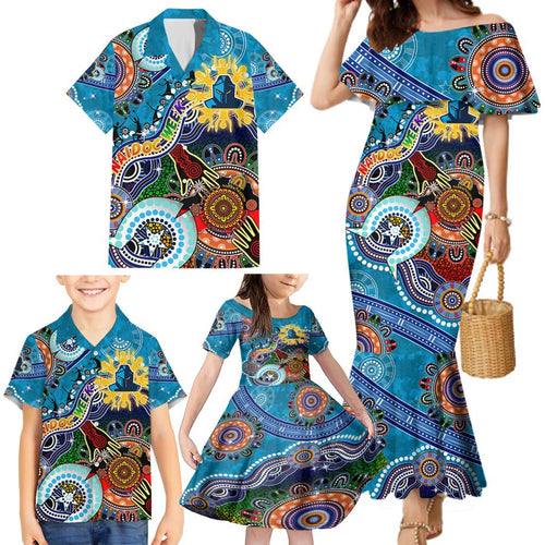 Personalised Titans NAIDOC Week 2024 Family Matching Mermaid Dress and Hawaiian Shirt Australia Aboriginal Dot Painting