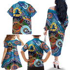 Personalised Titans NAIDOC Week 2024 Family Matching Off The Shoulder Long Sleeve Dress and Hawaiian Shirt Australia Aboriginal Dot Painting