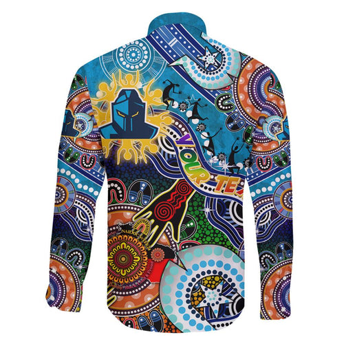 Personalised Titans NAIDOC Week 2024 Family Matching Off The Shoulder Long Sleeve Dress and Hawaiian Shirt Australia Aboriginal Dot Painting