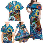 Personalised Titans NAIDOC Week 2024 Family Matching Off Shoulder Maxi Dress and Hawaiian Shirt Australia Aboriginal Dot Painting