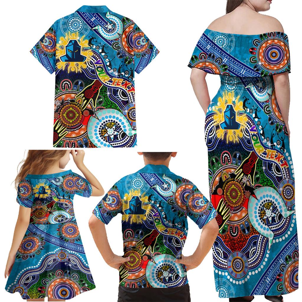 Personalised Titans NAIDOC Week 2024 Family Matching Off Shoulder Maxi Dress and Hawaiian Shirt Australia Aboriginal Dot Painting