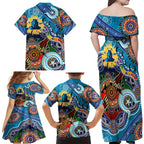 Personalised Titans NAIDOC Week 2024 Family Matching Off Shoulder Maxi Dress and Hawaiian Shirt Australia Aboriginal Dot Painting