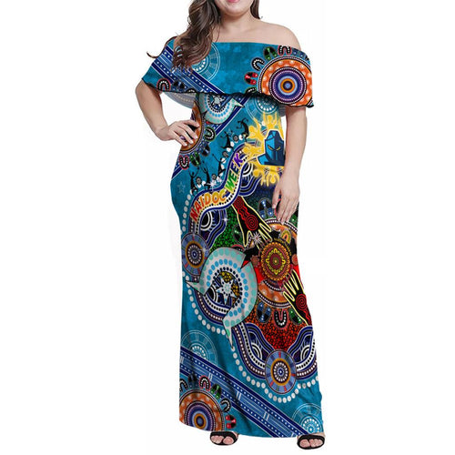 Personalised Titans NAIDOC Week 2024 Family Matching Off Shoulder Maxi Dress and Hawaiian Shirt Australia Aboriginal Dot Painting