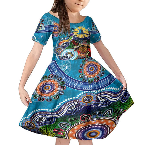Personalised Titans NAIDOC Week 2024 Family Matching Off Shoulder Short Dress and Hawaiian Shirt Australia Aboriginal Dot Painting