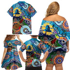 Personalised Titans NAIDOC Week 2024 Family Matching Off Shoulder Short Dress and Hawaiian Shirt Australia Aboriginal Dot Painting
