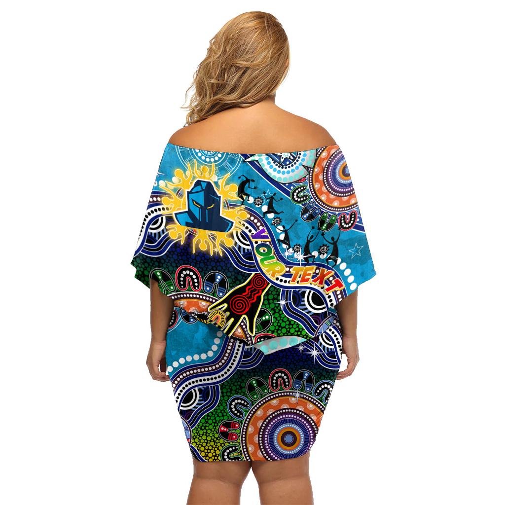 Personalised Titans NAIDOC Week 2024 Family Matching Off Shoulder Short Dress and Hawaiian Shirt Australia Aboriginal Dot Painting