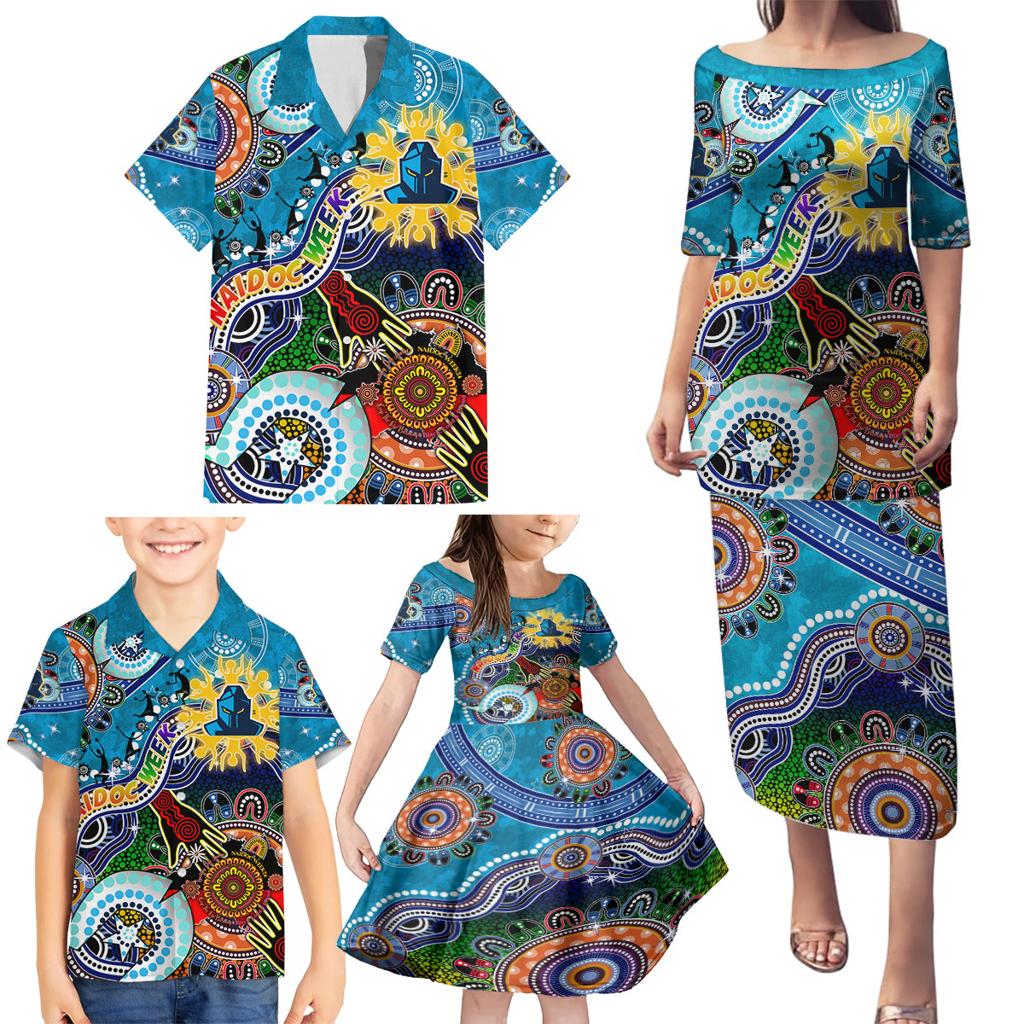 Personalised Titans NAIDOC Week 2024 Family Matching Puletasi and Hawaiian Shirt Australia Aboriginal Dot Painting