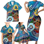 Personalised Titans NAIDOC Week 2024 Family Matching Short Sleeve Bodycon Dress and Hawaiian Shirt Australia Aboriginal Dot Painting