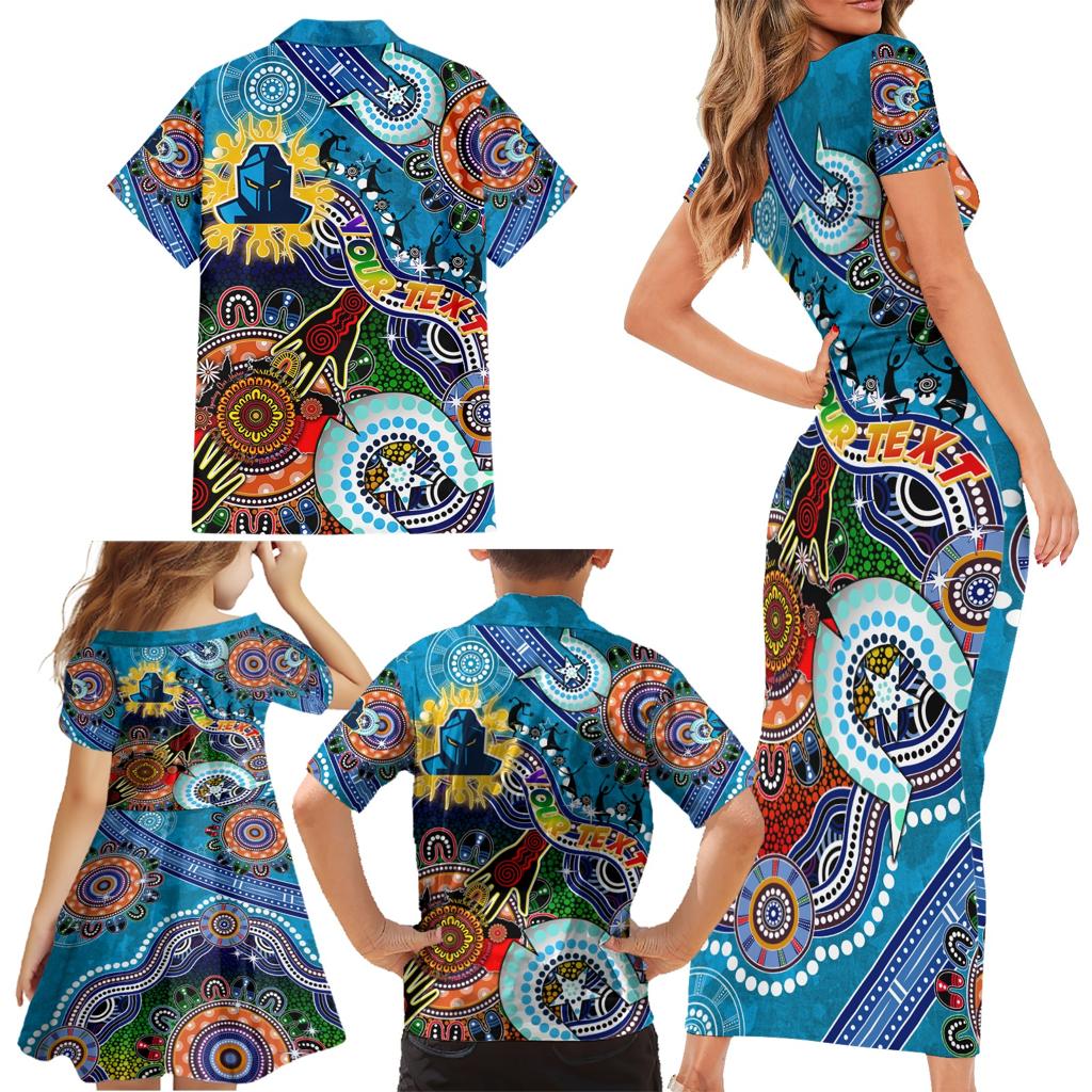 Personalised Titans NAIDOC Week 2024 Family Matching Short Sleeve Bodycon Dress and Hawaiian Shirt Australia Aboriginal Dot Painting