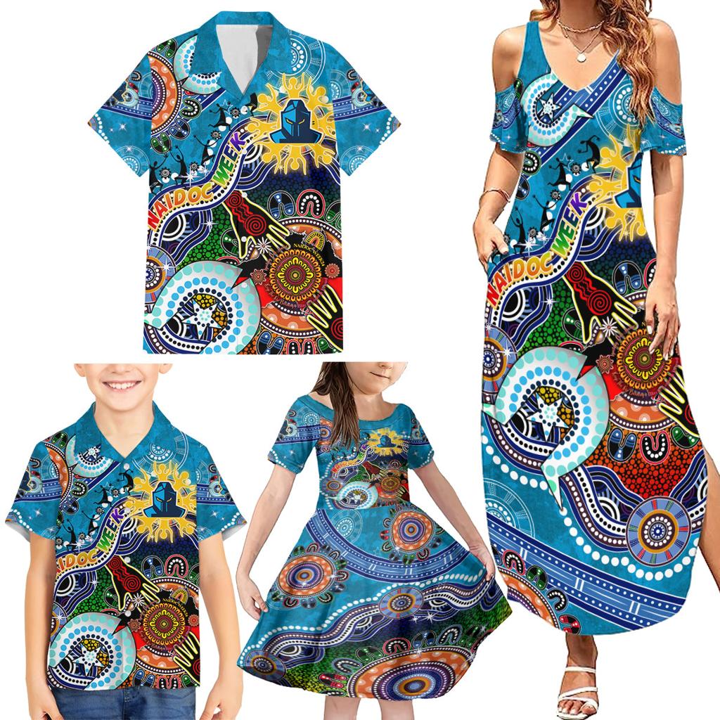 Personalised Titans NAIDOC Week 2024 Family Matching Summer Maxi Dress and Hawaiian Shirt Australia Aboriginal Dot Painting