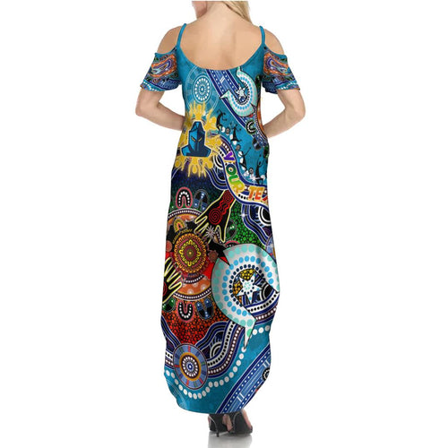 Personalised Titans NAIDOC Week 2024 Family Matching Summer Maxi Dress and Hawaiian Shirt Australia Aboriginal Dot Painting