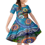 Personalised Titans NAIDOC Week 2024 Kid Short Sleeve Dress Australia Aboriginal Dot Painting