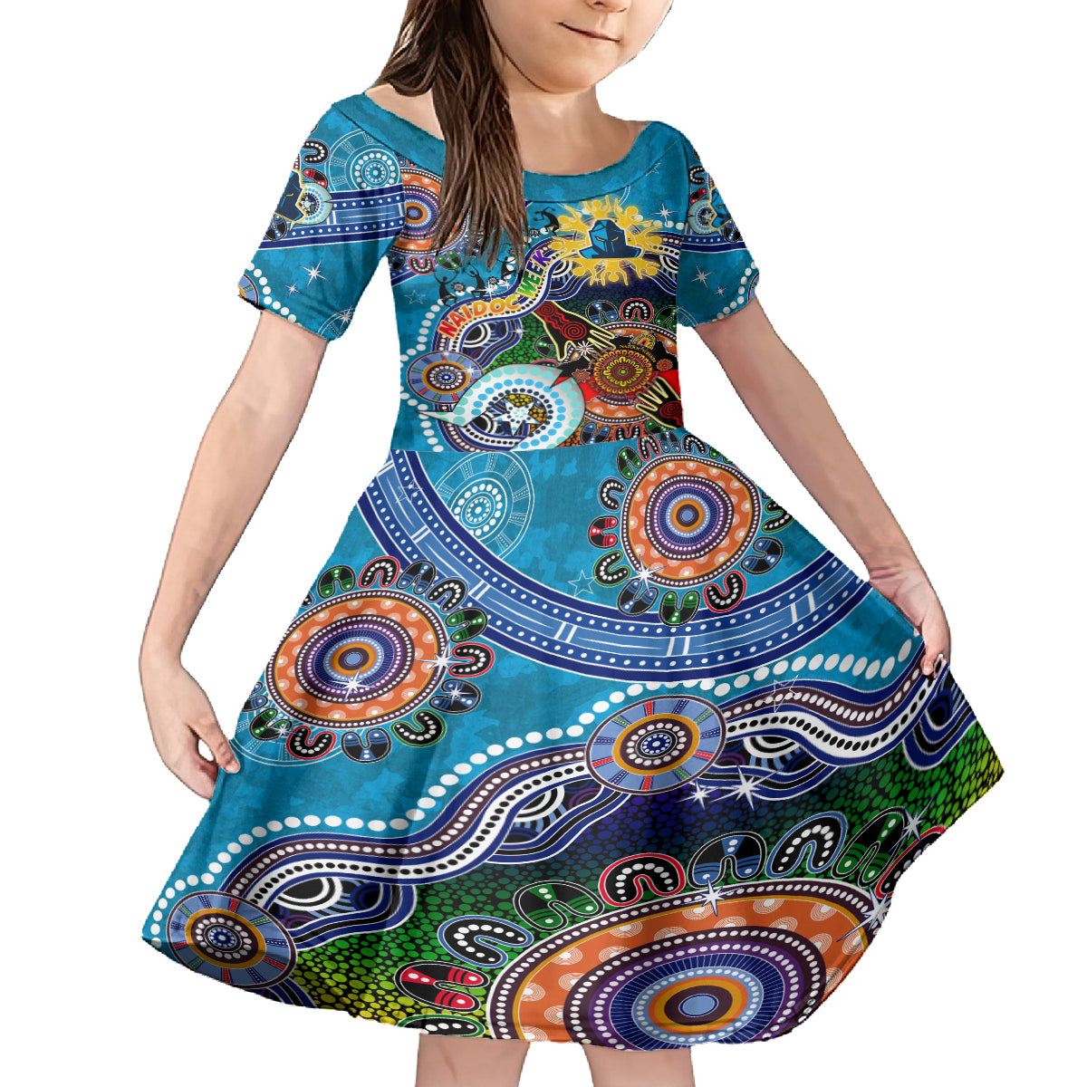 Personalised Titans NAIDOC Week 2024 Kid Short Sleeve Dress Australia Aboriginal Dot Painting