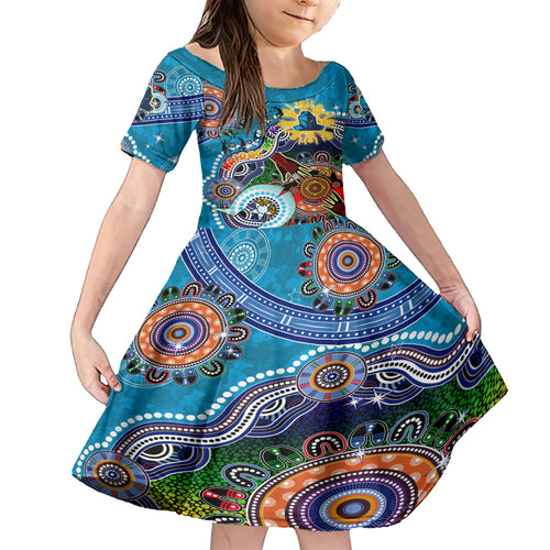 Personalised Titans NAIDOC Week 2024 Kid Short Sleeve Dress Australia Aboriginal Dot Painting
