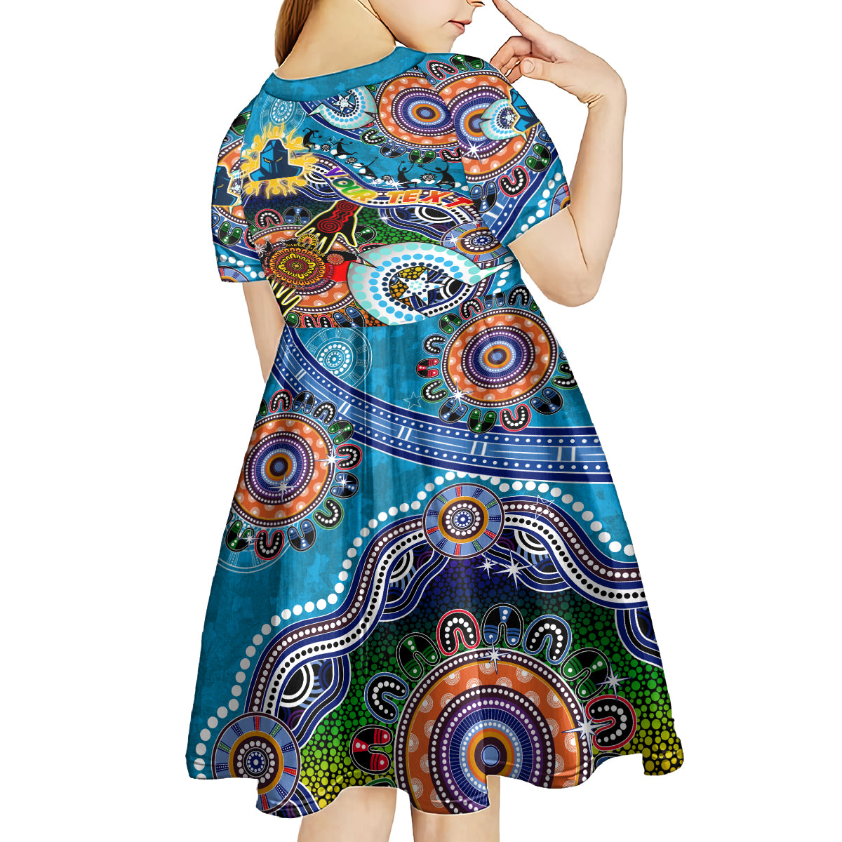Personalised Titans NAIDOC Week 2024 Kid Short Sleeve Dress Australia Aboriginal Dot Painting