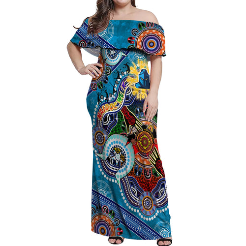 Personalised Titans NAIDOC Week 2024 Off Shoulder Maxi Dress Australia Aboriginal Dot Painting