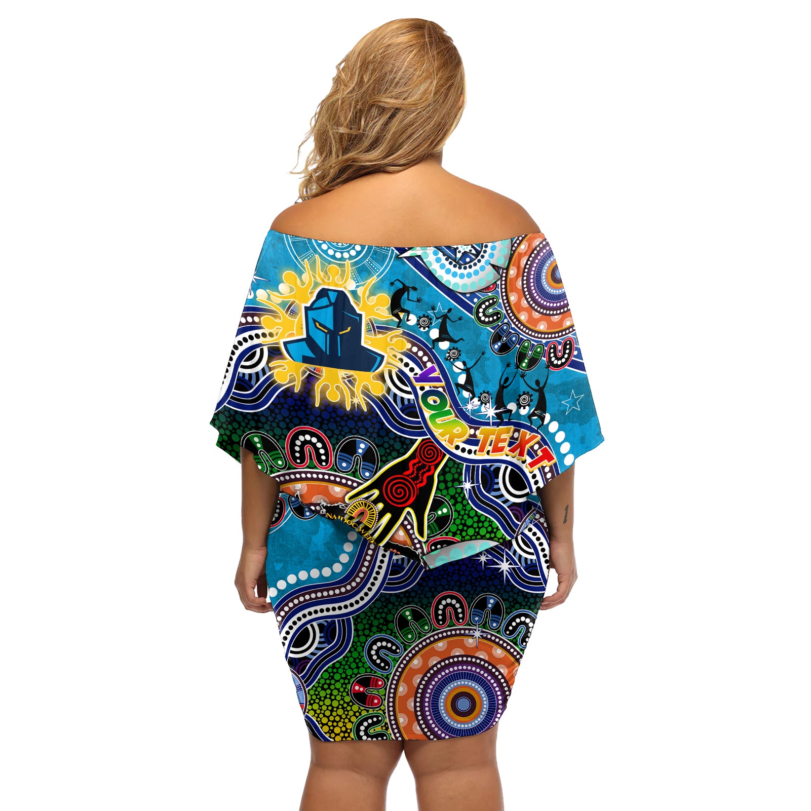Personalised Titans NAIDOC Week 2024 Off Shoulder Short Dress Australia Aboriginal Dot Painting