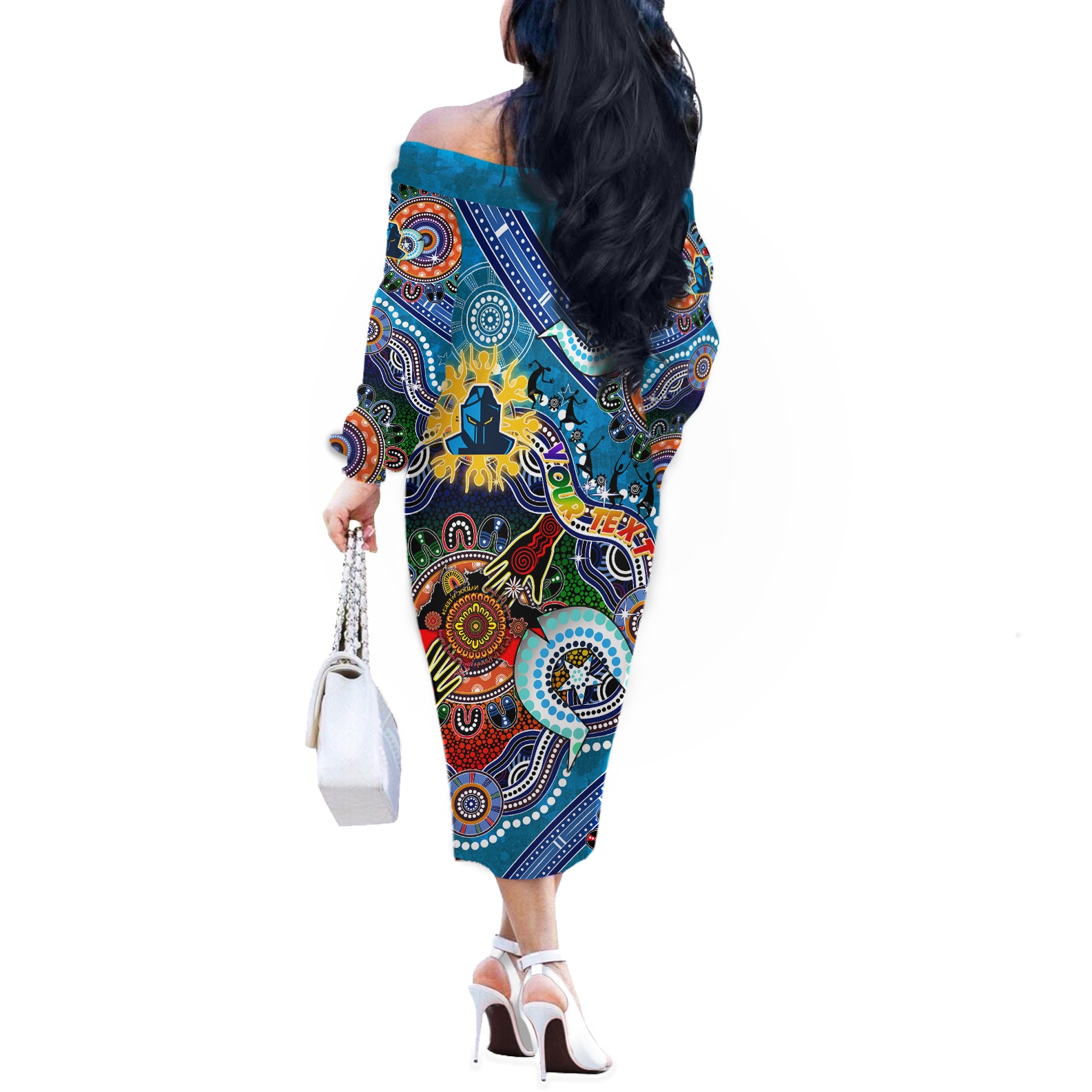 Personalised Titans NAIDOC Week 2024 Off The Shoulder Long Sleeve Dress Australia Aboriginal Dot Painting