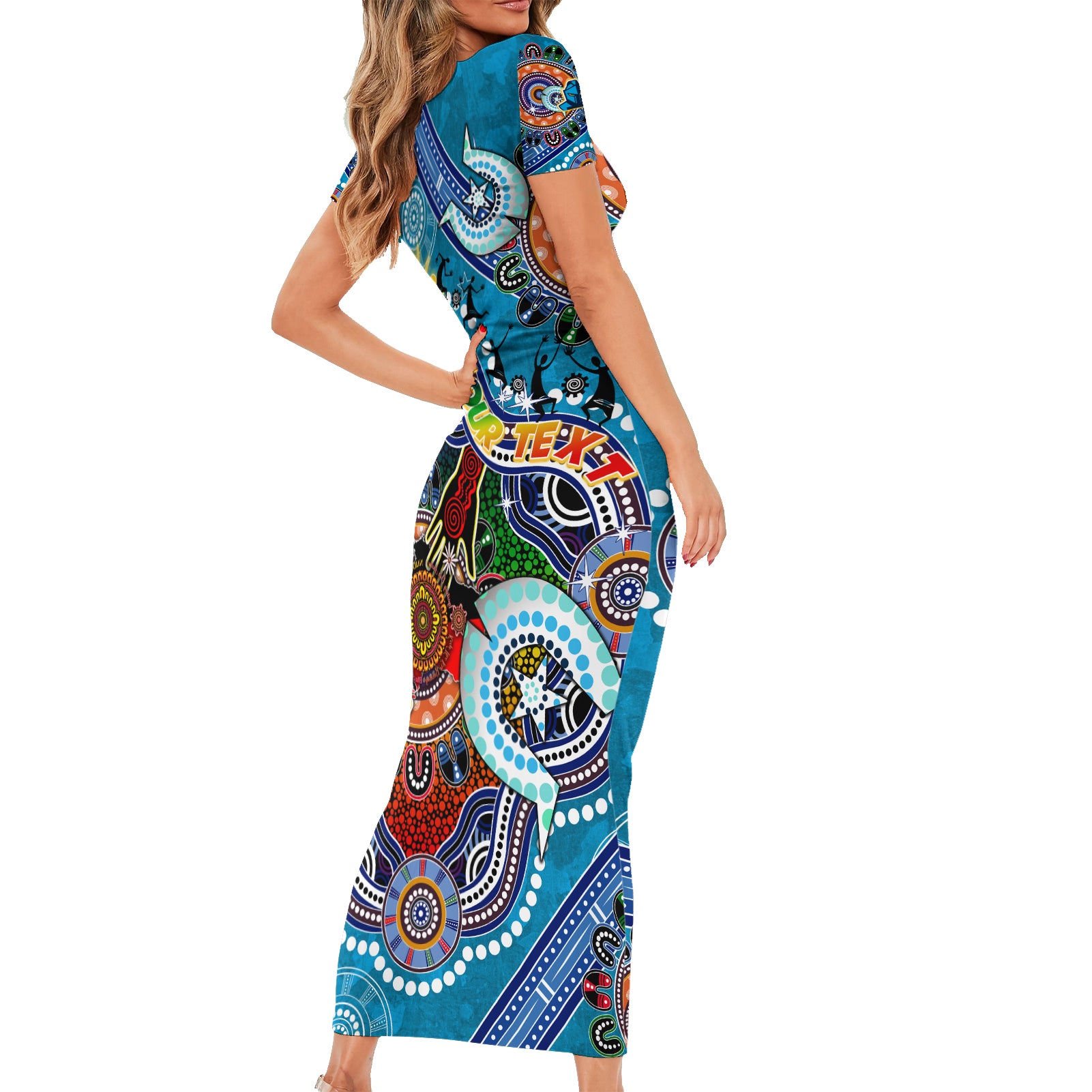 Personalised Titans NAIDOC Week 2024 Short Sleeve Bodycon Dress Australia Aboriginal Dot Painting