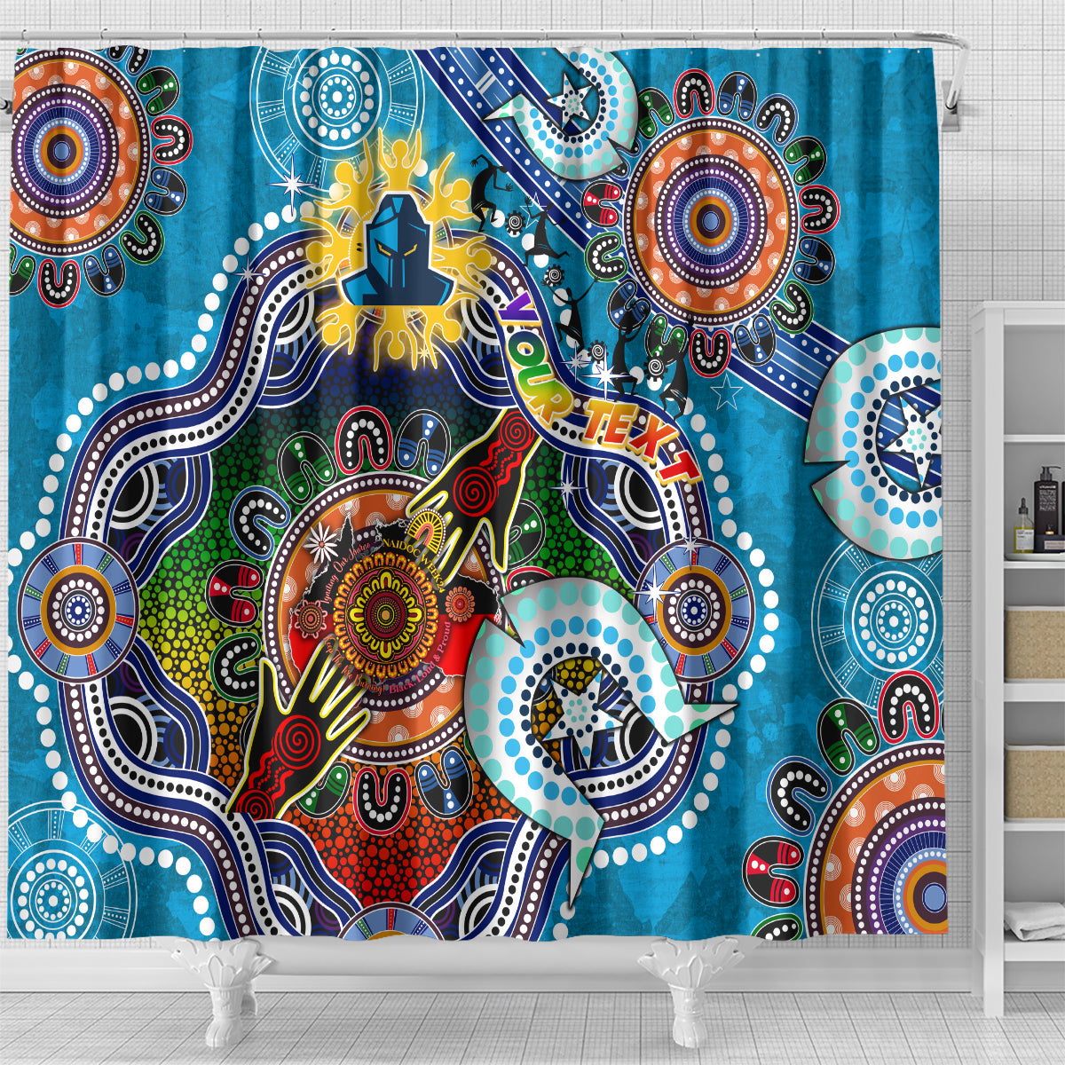 Personalised Titans NAIDOC Week 2024 Shower Curtain Australia Aboriginal Dot Painting
