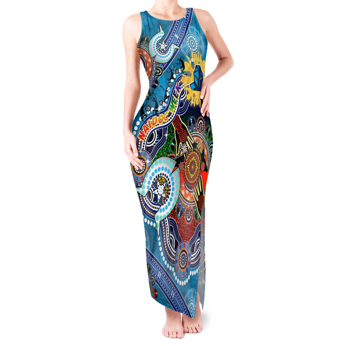 Personalised Titans NAIDOC Week 2024 Tank Maxi Dress Australia Aboriginal Dot Painting