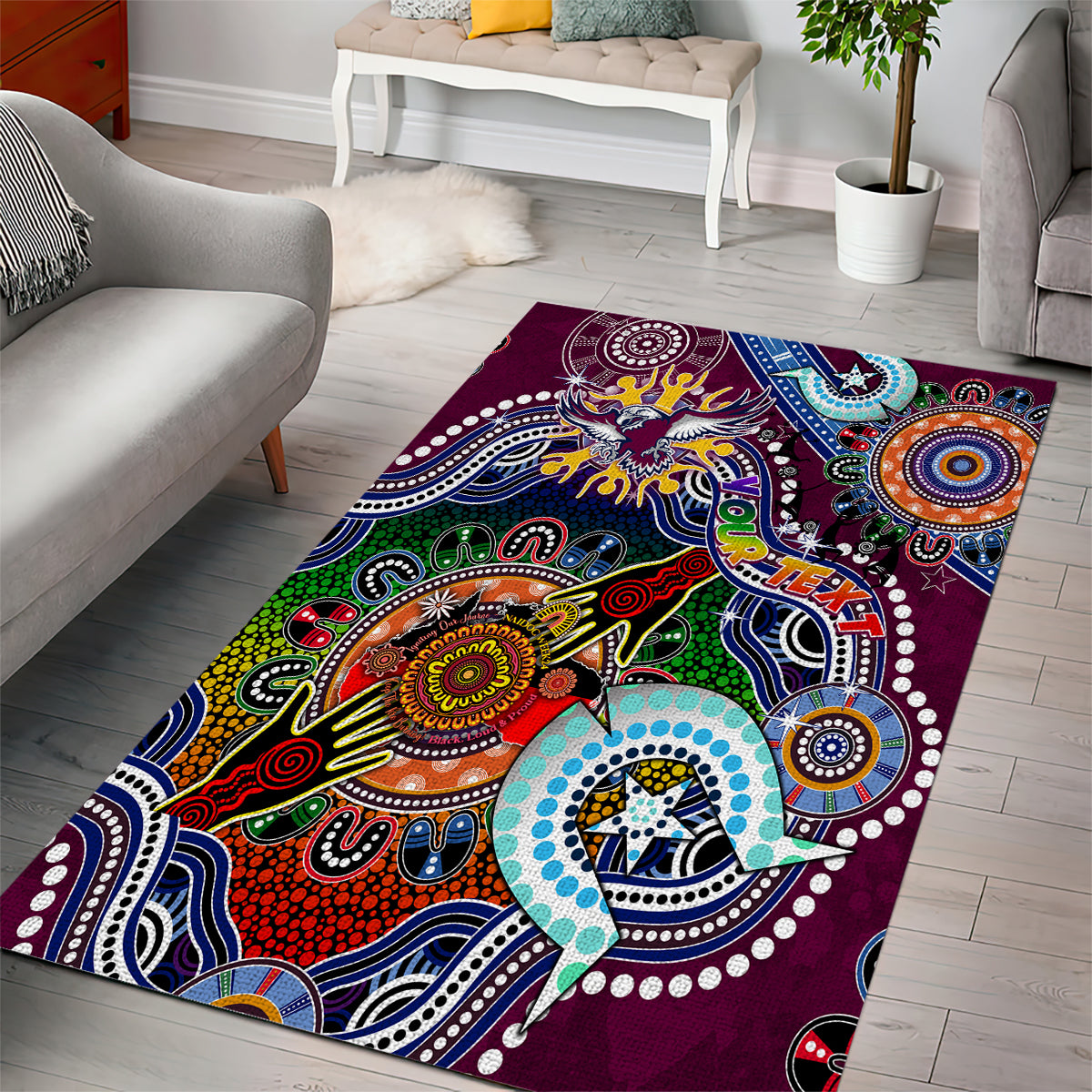 Personalised Eagles NAIDOC Week 2024 Area Rug Australia Aboriginal Dot Painting