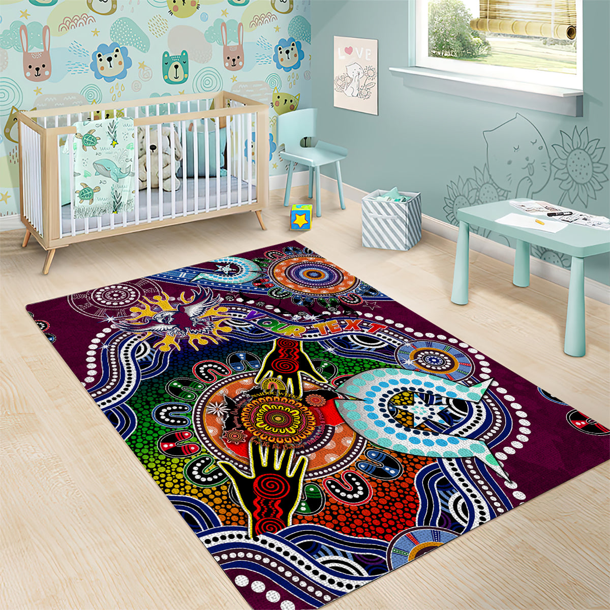 Personalised Eagles NAIDOC Week 2024 Area Rug Australia Aboriginal Dot Painting