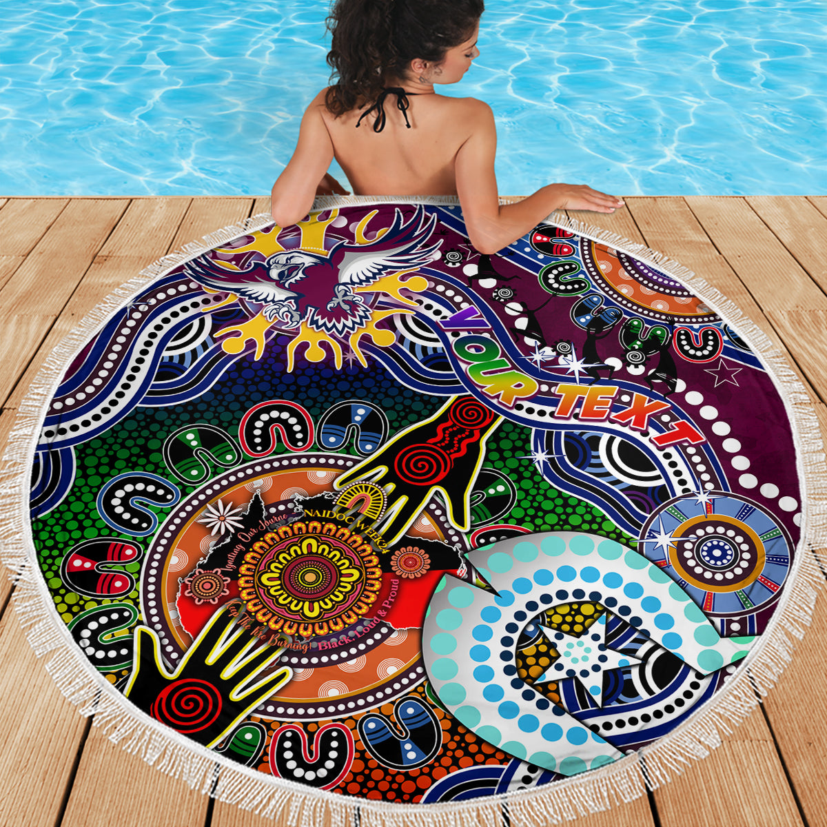 Personalised Eagles NAIDOC Week 2024 Beach Blanket Australia Aboriginal Dot Painting