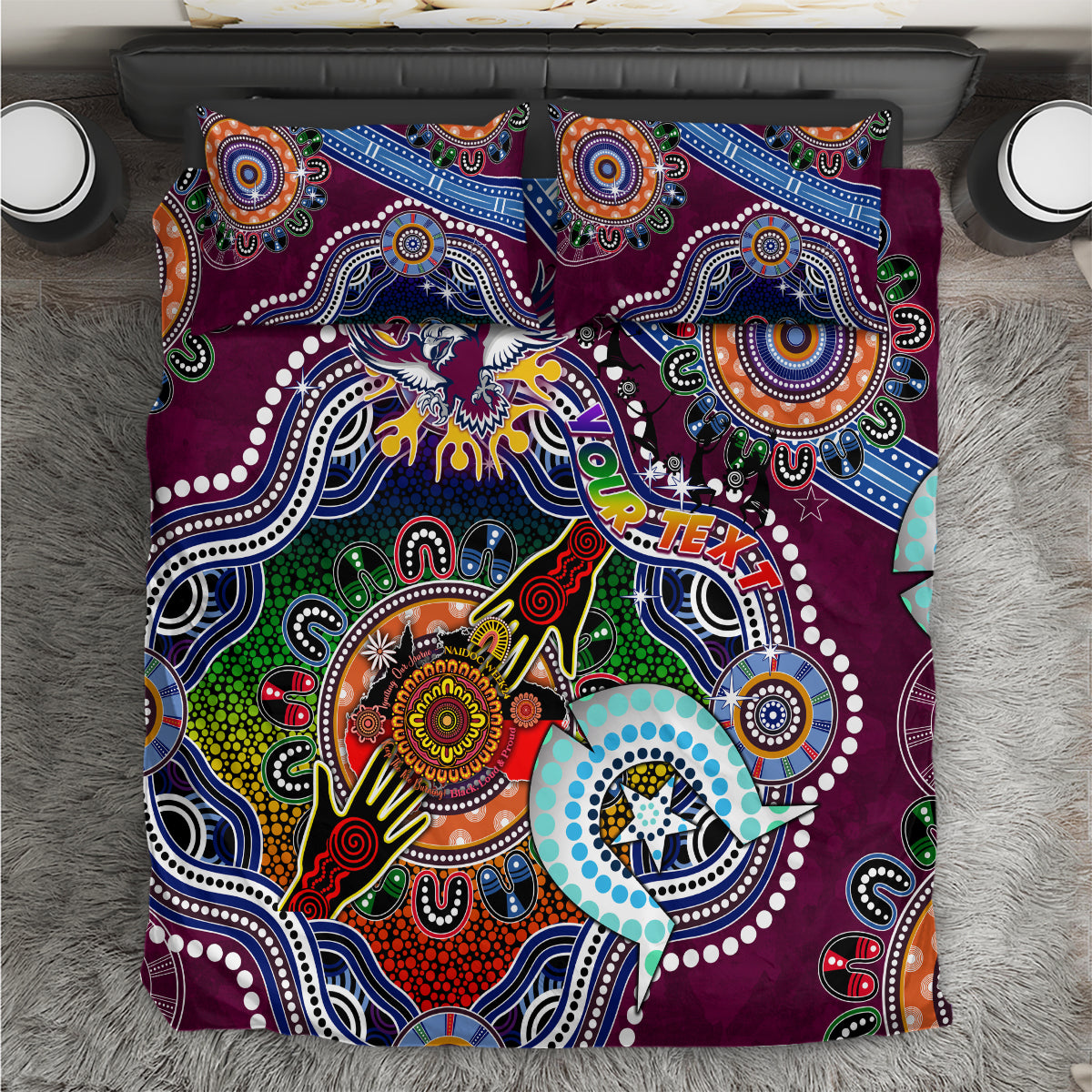 Personalised Eagles NAIDOC Week 2024 Bedding Set Australia Aboriginal Dot Painting