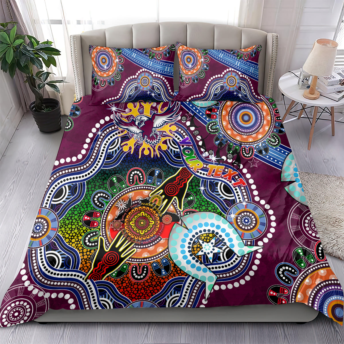 Personalised Eagles NAIDOC Week 2024 Bedding Set Australia Aboriginal Dot Painting