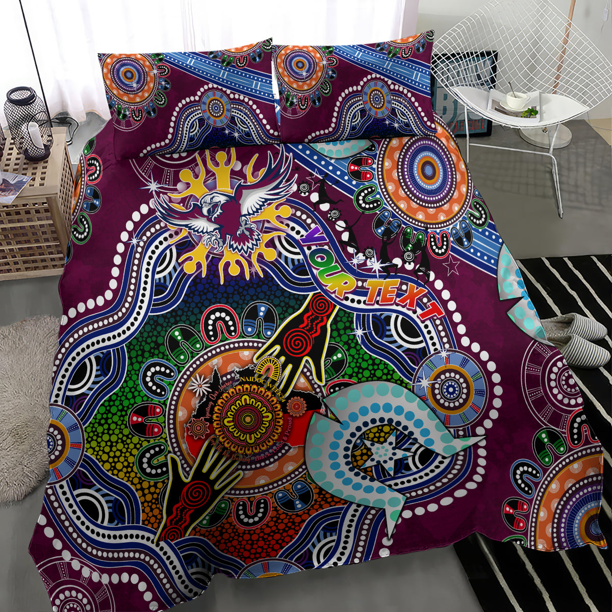 Personalised Eagles NAIDOC Week 2024 Bedding Set Australia Aboriginal Dot Painting