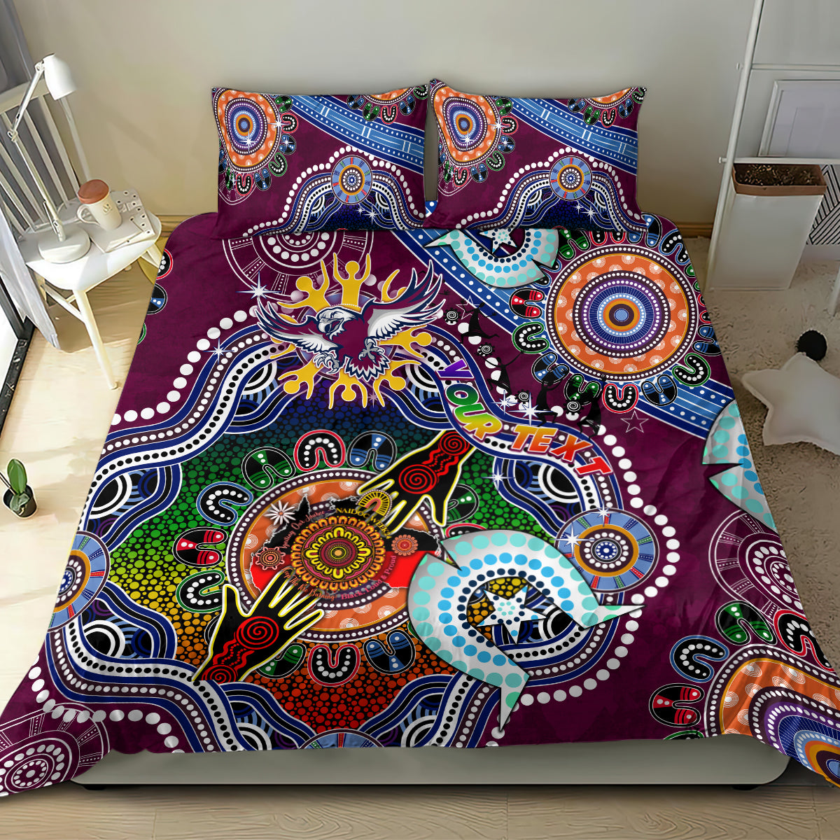 Personalised Eagles NAIDOC Week 2024 Bedding Set Australia Aboriginal Dot Painting