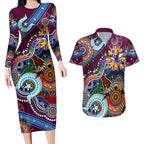 Personalised Eagles NAIDOC Week 2024 Couples Matching Long Sleeve Bodycon Dress and Hawaiian Shirt Australia Aboriginal Dot Painting