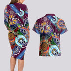Personalised Eagles NAIDOC Week 2024 Couples Matching Long Sleeve Bodycon Dress and Hawaiian Shirt Australia Aboriginal Dot Painting