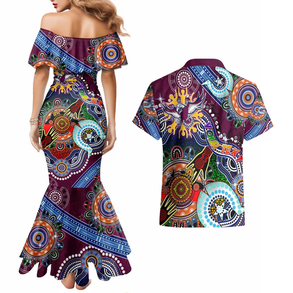 Personalised Eagles NAIDOC Week 2024 Couples Matching Mermaid Dress and Hawaiian Shirt Australia Aboriginal Dot Painting