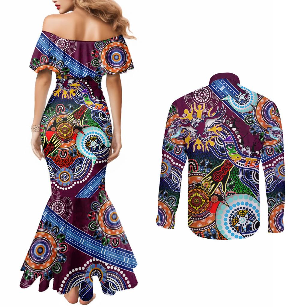 Personalised Eagles NAIDOC Week 2024 Couples Matching Mermaid Dress and Long Sleeve Button Shirt Australia Aboriginal Dot Painting