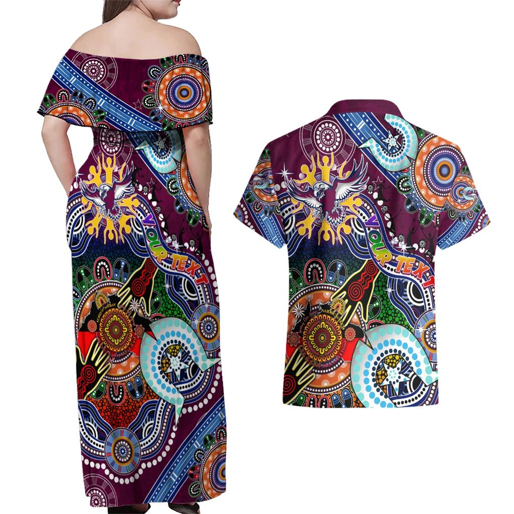 Personalised Eagles NAIDOC Week 2024 Couples Matching Off Shoulder Maxi Dress and Hawaiian Shirt Australia Aboriginal Dot Painting