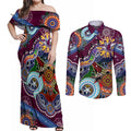 Personalised Eagles NAIDOC Week 2024 Couples Matching Off Shoulder Maxi Dress and Long Sleeve Button Shirt Australia Aboriginal Dot Painting