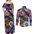 Personalised Eagles NAIDOC Week 2024 Couples Matching Off Shoulder Maxi Dress and Long Sleeve Button Shirt Australia Aboriginal Dot Painting