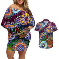 Personalised Eagles NAIDOC Week 2024 Couples Matching Off Shoulder Short Dress and Hawaiian Shirt Australia Aboriginal Dot Painting