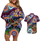 Personalised Eagles NAIDOC Week 2024 Couples Matching Off Shoulder Short Dress and Hawaiian Shirt Australia Aboriginal Dot Painting