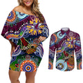 Personalised Eagles NAIDOC Week 2024 Couples Matching Off Shoulder Short Dress and Long Sleeve Button Shirt Australia Aboriginal Dot Painting