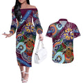 Personalised Eagles NAIDOC Week 2024 Couples Matching Off The Shoulder Long Sleeve Dress and Hawaiian Shirt Australia Aboriginal Dot Painting