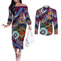 Personalised Eagles NAIDOC Week 2024 Couples Matching Off The Shoulder Long Sleeve Dress and Long Sleeve Button Shirt Australia Aboriginal Dot Painting
