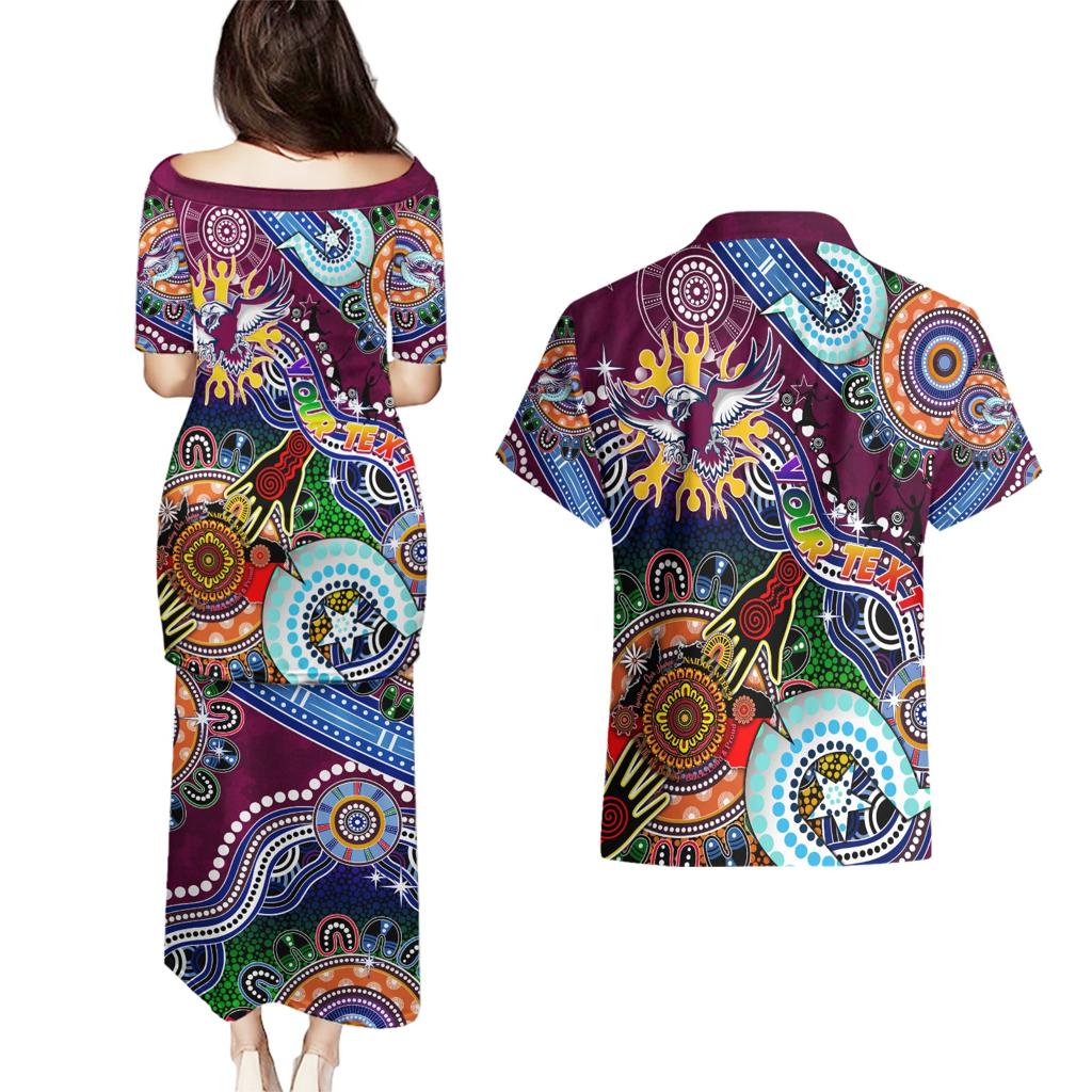 Personalised Eagles NAIDOC Week 2024 Couples Matching Puletasi and Hawaiian Shirt Australia Aboriginal Dot Painting